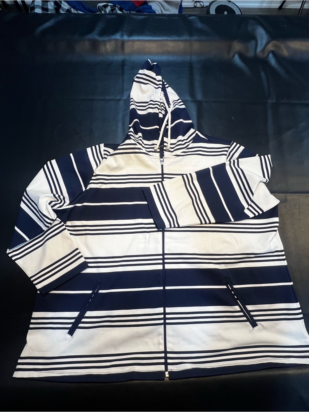 Susan Graver Weekends Navy and White Striped Full Zip Hoodie Plus Size 3X